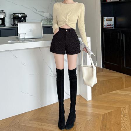 FA45800# 秋冬新款复古小香风亮晶晶阔腿短裤 服裝批發女裝批發服飾貨源