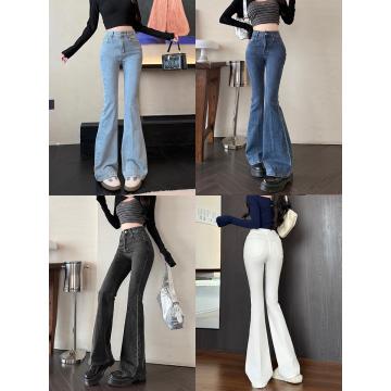 FA49193# 简约百搭微喇牛仔裤女秋季新款高腰弹力显瘦拖地长裤潮 服裝批發女裝批發服飾貨源