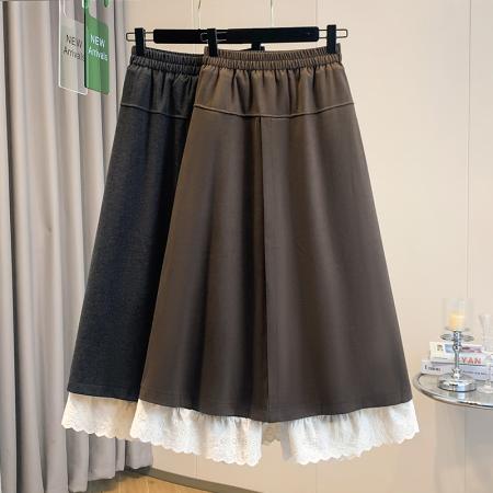 FA45805# 大码女装秋冬款胖mm韩系气质蕾丝花边阔腿裤高腰显瘦半身裙裤 服裝批發女裝批發服飾貨源