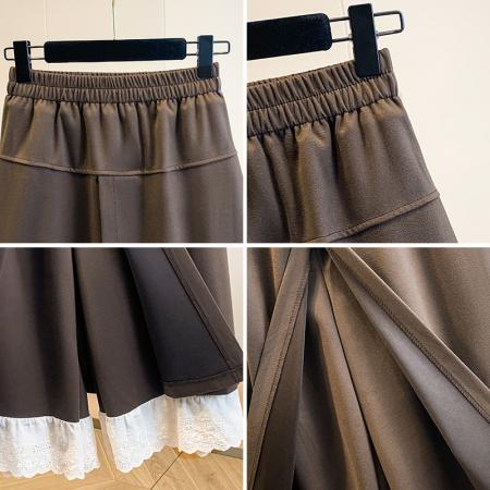 FA45805# 大码女装秋冬款胖mm韩系气质蕾丝花边阔腿裤高腰显瘦半身裙裤 服裝批發女裝批發服飾貨源