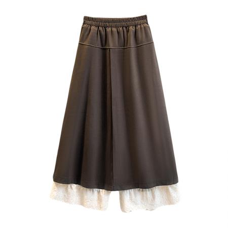 FA45805# 大码女装秋冬款胖mm韩系气质蕾丝花边阔腿裤高腰显瘦半身裙裤 服裝批發女裝批發服飾貨源