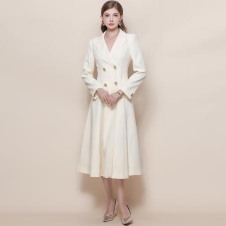 FA45809# 法式复古气质收腰显瘦双排扣大摆中长款风衣外套连衣裙 服裝批發女裝批發服飾貨源