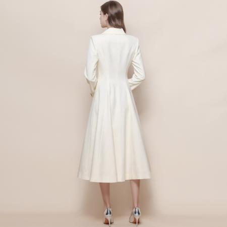 FA45809# 法式复古气质收腰显瘦双排扣大摆中长款风衣外套连衣裙 服裝批發女裝批發服飾貨源