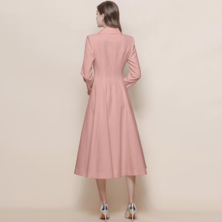 FA45810# 法式复古气质收腰显瘦双排扣大摆中长款风衣外套连衣裙 服裝批發女裝批發服飾貨源