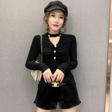 FA45813# 秋冬新款加绒加厚保暖女士打底衫豹纹网纱通勤显瘦小心机洋气上衣 服裝批發女裝批發服飾貨源