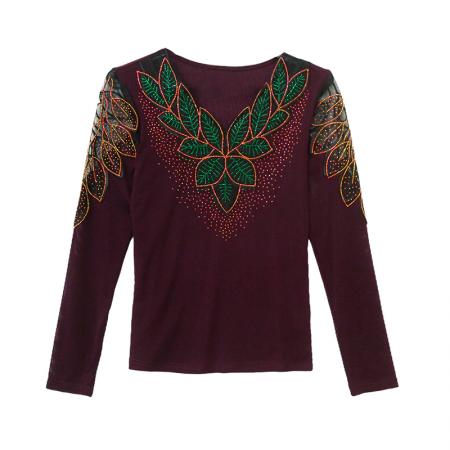 FA45822# 秋季新款v领长袖上衣优雅花边拼接烫钻网纱收腰气质打底衫 服裝批發女裝批發服飾貨源