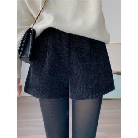 FA45827# 黑色短裤女外穿秋冬新款大腿灯芯绒高腰显瘦A字靴裤 服裝批發女裝批發服飾貨源