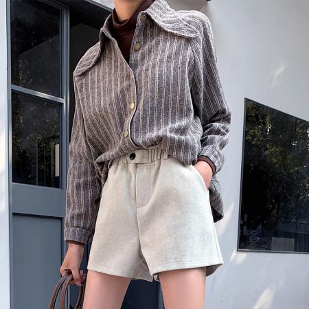 FA45829# 穿上显腿长大码裤女秋冬新款松紧腰毛呢短裤外穿打底靴裤 服裝批發女裝批發服飾貨源