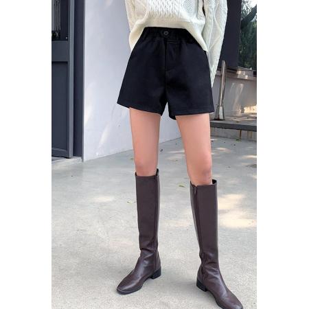 FA45829# 穿上显腿长大码裤女秋冬新款松紧腰毛呢短裤外穿打底靴裤 服裝批發女裝批發服飾貨源