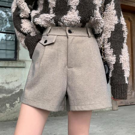 FA45830# 毛呢靴裤阔腿裤子女秋冬季高腰显瘦百搭短裤秋冬外穿 服裝批發女裝批發服飾貨源