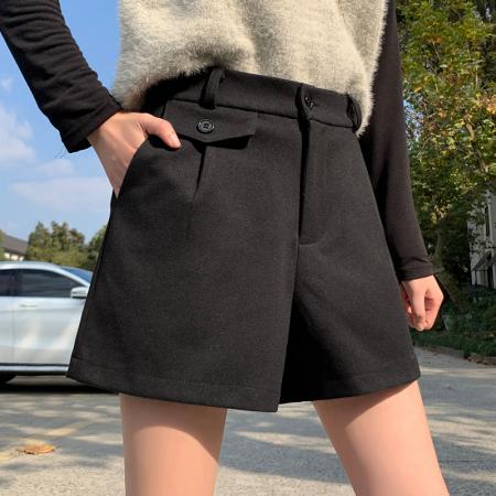 FA45830# 毛呢靴裤阔腿裤子女秋冬季高腰显瘦百搭短裤秋冬外穿 服裝批發女裝批發服飾貨源