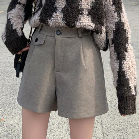 FA45830# 毛呢靴裤阔腿裤子女秋冬季高腰显瘦百搭短裤秋冬外穿 服裝批發女裝批發服飾貨源