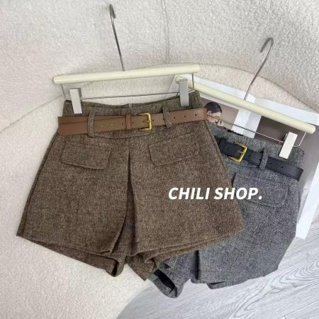 FA45832# 法式小香风编织毛呢料防走光裙裤女秋冬外穿时尚洋气阔腿靴裤短裤 服裝批發女裝批發服飾貨源