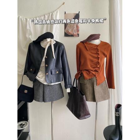 FA45832# 法式小香风编织毛呢料防走光裙裤女秋冬外穿时尚洋气阔腿靴裤短裤 服裝批發女裝批發服飾貨源