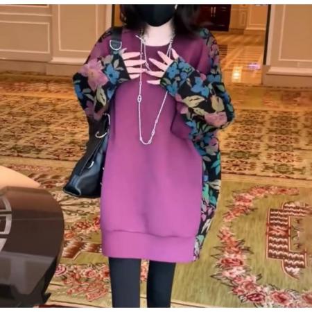 FA45837# 慵懒风时尚中长款气质连帽大码卫衣宽松休闲百搭上衣女 服裝批發女裝批發服飾貨源