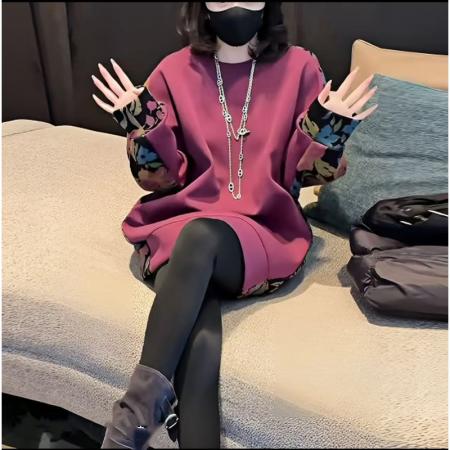 FA45837# 慵懒风时尚中长款气质连帽大码卫衣宽松休闲百搭上衣女 服裝批發女裝批發服飾貨源