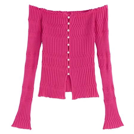 FA45841# 纯欲甜辣一字肩针织开衫女短款春秋独特别致上衣漂亮毛衣打底衫女 服裝批發女裝批發服飾貨源