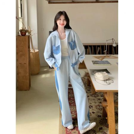 FA45877# 学院风休闲运动套装女秋新款韩版连帽开衫卫衣卫裤两件套 服裝批發女裝批發服飾貨源