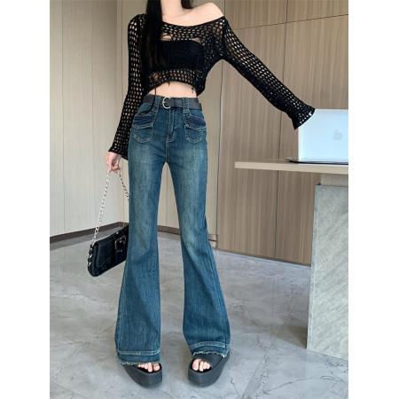 FA45883# 微喇叭牛仔裤女早秋新款复古高腰显瘦小个子爆款裤子 服裝批發女裝批發服飾貨源