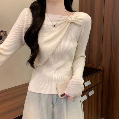 FA45888# 冬季新款法式立体花朵扭结设计感时尚气质温柔长袖针织衫 服裝批發女裝批發服飾貨源