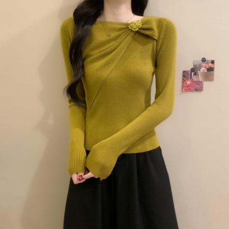 FA45888# 冬季新款法式立体花朵扭结设计感时尚气质温柔长袖针织衫 服裝批發女裝批發服飾貨源