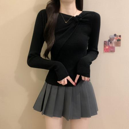 FA45888# 冬季新款法式立体花朵扭结设计感时尚气质温柔长袖针织衫 服裝批發女裝批發服飾貨源