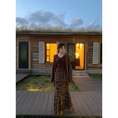 FA45889# EIA一尧甜心欧蕾纯欲气质上衣女秋新款设计感收腰V领长袖t恤 服裝批發女裝批發服飾貨源