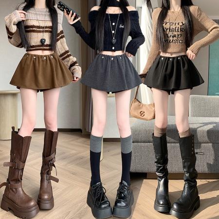 FA45895# 野生model腿%法式毛呢蓬蓬半身裙女秋冬a字显瘦伞裙辣妹短裙 服裝批發女裝批發服飾貨源