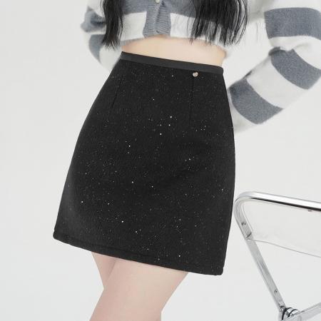 FA45896# 毛呢半身裙子亮片冬季新款a字短裙高腰小个子包臀爆款 服裝批發女裝批發服飾貨源