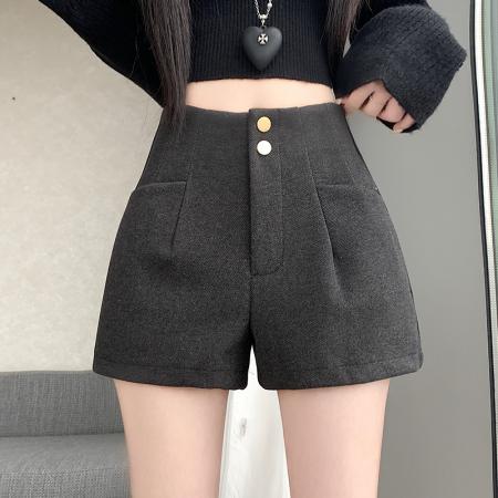 FA45897# 毛呢短裤女秋冬季新款外穿黑色高腰阔腿A字灰色显瘦靴裤 服裝批發女裝批發服飾貨源