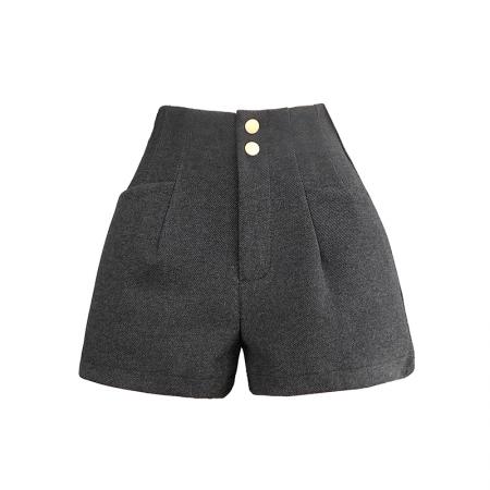 FA45897# 毛呢短裤女秋冬季新款外穿黑色高腰阔腿A字灰色显瘦靴裤 服裝批發女裝批發服飾貨源