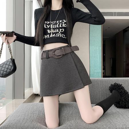 FA45898# 韩版秋季新款时髦洋气百搭显瘦纯色高级感配腰带半身裙短裙 服裝批發女裝批發服飾貨源