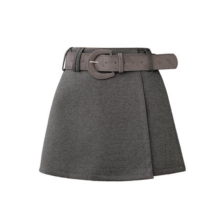 FA45898# 韩版秋季新款时髦洋气百搭显瘦纯色高级感配腰带半身裙短裙 服裝批發女裝批發服飾貨源