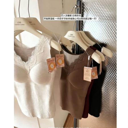 FA45904# 羊绒蚕丝聚拢杯发热背心长款无痕内搭固定胸垫保暖上衣女士 服裝批發女裝批發服飾貨源