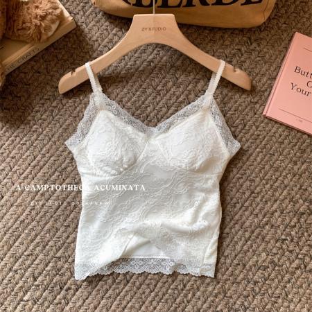 FA45905# 蕾丝吊带女内搭加绒保暖秋冬胸垫打底上衣 服裝批發女裝批發服飾貨源