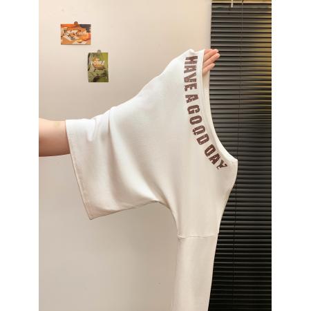 FA45910# 美式复古辣妹风斜肩长袖T恤女设计感字母印花修身上衣配丝巾 服裝批發女裝批發服飾貨源