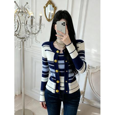 FA45925# 条纹轻盈修身内搭吊带+松弛外搭开衫套装 服裝批發女裝批發服飾貨源