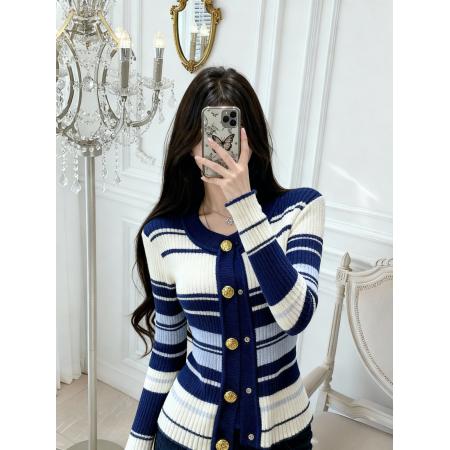 FA45925# 条纹轻盈修身内搭吊带+松弛外搭开衫套装 服裝批發女裝批發服飾貨源