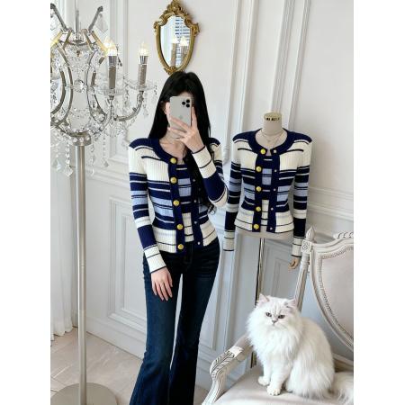 FA45925# 条纹轻盈修身内搭吊带+松弛外搭开衫套装 服裝批發女裝批發服飾貨源