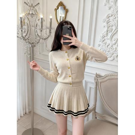 FA45926# 学院风套装女秋小个子长袖针织开衫外套百褶短裙两件套 服裝批發女裝批發服飾貨源