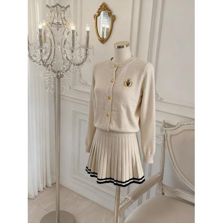 FA45926# 学院风套装女秋小个子长袖针织开衫外套百褶短裙两件套 服裝批發女裝批發服飾貨源