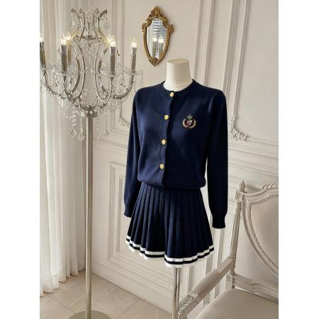 FA45926# 学院风套装女秋小个子长袖针织开衫外套百褶短裙两件套 服裝批發女裝批發服飾貨源