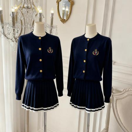 FA45926# 学院风套装女秋小个子长袖针织开衫外套百褶短裙两件套 服裝批發女裝批發服飾貨源