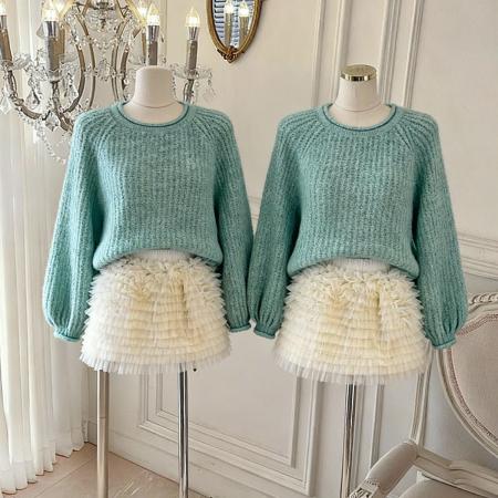 FA45931# 秋冬日系复古宽松慵懒风南瓜套头毛衣韩版大袖子显瘦女 服裝批發女裝批發服飾貨源