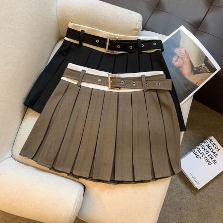 FA45935# 甜美刺绣假两件拼接A字裙女夏季纯欲性感腰带百褶短裙半身裙 服裝批發女裝批發服飾貨源