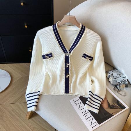 FA45936# 高级感秋冬洋气减龄复古蕾丝拼接洋气毛衣V领内搭女针织衫 服裝批發女裝批發服飾貨源