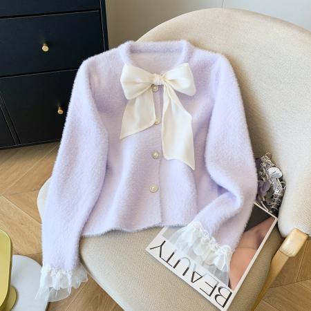 FA45937# 高端轻奢女装洋气质蝴蝶结系带针织衫秋季韩版小香风毛衣 服裝批發女裝批發服飾貨源