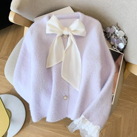 FA45937# 高端轻奢女装洋气质蝴蝶结系带针织衫秋季韩版小香风毛衣 服裝批發女裝批發服飾貨源