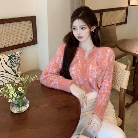 FA45942# 小香风爱心短款针织开衫上衣秋冬新款女法式甜美毛衣外套 服裝批發女裝批發服飾貨源