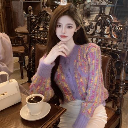 FA45942# 小香风爱心短款针织开衫上衣秋冬新款女法式甜美毛衣外套 服裝批發女裝批發服飾貨源